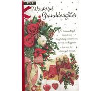 "To a Wonderful Granddaughter Christmas Card - Large Luxury Greeting Card with 8-Page Sentimental Insert & Verse - Festive Roses & Gift Design - Special Xmas Card for Granddaughter"
