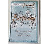To A Wonderful Grandson On Your 21st Sending Birthday Wishes Birthday Card Age 21 Twenty-One Green-Gadgets/Words String/Foil Detail(PRELUDE49638)