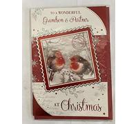 To A Wonderful Grandson & Partner At Christmas Card Traditional 2 Robins/1 Stamp Glitter/Foil Detail (PH39278)