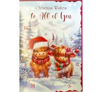 To All of You Christmas Card - Highland Cows in Snow with Red Foil 7.75x5.25"