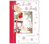 To All the Family Christmas Card - Robin in Snow Berries & Glitter 7.5x5.25"
