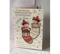 To An Amazing Granddaughter & Your Husband With Love Christmas Card White-Teddies In Stockings/Red Words(PH48362A)