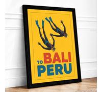 To Bali Vintage Framed Wall Art Print A1 (84.1×59.4cm) Black, Wall Decor for Living Room, Bedroom, Office & Home, Ready to Hang, Art Gift
