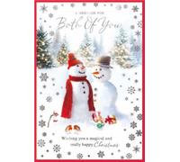 To Both of You Christmas Card - Snowman Couple with Robins and Silver Foil 7.5x5.25"