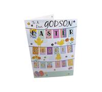 To Dear Godson Vibrant Patterns Bunting Design Easter Card