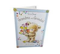 To Dear Grandma And Grandad Cute Teddy Holding Tulip Flowers Design Easter Card