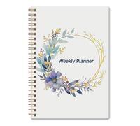 To Do List Notebook - Undated Weekly Planner Diary A5 Spiral Productivity Checklist Organizer 52 Tear Off Pages with Habit Tracker, Blue Wreath
