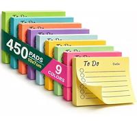 to Do List Sticky Notes 10x7cm, 9 Pack Lined Memo Pads with Date & Header, Strong Adhesive, 450 Sheets, 9 Colours for Daily Planning at Home, Office & School