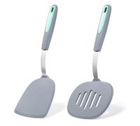 To encounter 2 Pieces Silicone Spatula Set, BPA Free Turner Spatulas, Heat Resistant Silicone Cooking Flipper for Eggs, Fish, Pancakes, Light Grey