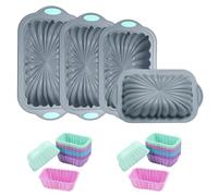To encounter 28 Pieces Silicone Fluted Loaf Pans Set, Non-Stick Silicone 4/6/8 Cups Toast Pan, Baking Mold for Bread, Meatloaf, Cake, with 24 Pack Baking Cups, Light Grey
