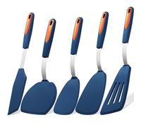 To encounter 5 Pieces Silicone Spatula Set, BPA Free Silicone Turner Spatulas, Heat Resistance Cooking Utensils, Flip Turner for Fish, Egg, Pancake, Navy Blue