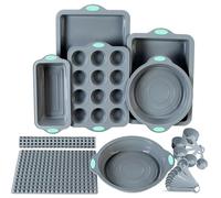 To encounter 8 in 1 Silicone Baking Set - 6 Silicone Molds - 2 Silicone Baking Mat, Nonstick Cookie Sheet, Cake Muffin Bread Pan with Metal Reinforced Frame More Strength, Light Grey