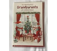 To Fantastic Grandparents At Christmas Card Grey Teddies/Red Chairs/Christmas Tree Foil Detail(NC-VX070B)