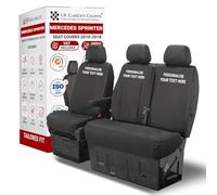 To Fit Mercedes Sprinter Seat Covers 2010-2018 Front Set | Waterproof & Heavy Duty, Airbag Compatible, Personalisation Available - Driver & Double Passenger With Tray Black
