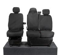 To Fit Renault Master ZE Seat Covers 2018-2024 Front Set | Leather-style, Waterproof & Durable, Premium, Airbag Compatible, Easy To Fit - Driver & Double Passenger Black