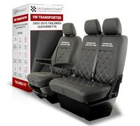 To Fit VW Transporter T5/T5.1 Kombi Seat Covers 2003-2015 Front Set | Leather-style, Waterproof & Durable, Premium, Airbag Compatible, Personalisation Available - Driver & Double Passenger Black