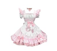 TO KU TOO YUO 5PCS Maid Outfit Lolita Maid Dress Cat Claw Pattern Dress Anime Cosplay Costume Set Fancy Dress Costume for Women (Light Pink, L)