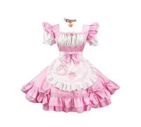 TO KU TOO YUO 5PCS Maid Outfit Lolita Maid Dress Cat Claw Pattern Dress Anime Cosplay Costume Set Fancy Dress Costume for Women (Pink, XL)