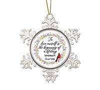 To Love Oneself Is The Beginning of A Lifelong Romance Quote Metal Snowflake Christmas Ornament for Xmas Tree Pendant Bauble Stocking Tags Winter New Year Holiday Souvenir Xmas Gifts