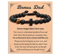 To Mens Beaded Cross Bracelet Gifts for Dad, Bonus Dad, Uncle, Son, Nephew - Fathers Day Birthday Christmas Gifts First Communion Confirmation Baptism Christian Gift for Him, S, Stone, no gemstone
