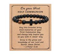 To Mens Beaded Cross Bracelet Gifts for Dad, Bonus Dad, Uncle, Son, Nephew - Fathers Day Birthday Christmas Gifts First Communion Confirmation Baptism Christian Gift for Him, S, Stone, no gemstone