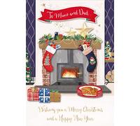 to Mum & Dad Fireplace Embellished Christmas Greeting Card Special Xmas Cards WWXG0053/S