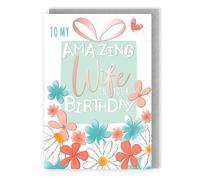 to My Amazing Wife Floral Flutter Fun Birthday Greeting Card IMP013