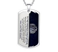 To my badass Son Daughter Necklace, Straighten Your Crown Dog Tag, This personalized necklace gift from mom and dad is the perfect present for birthdays, holidays, and Christmas., Sterling Silver, No