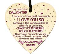 To My Beautiful Daughter I Love You Birthday Card Gifts for Her Sweet Baby Girl Princess from Mum Dad Wooden Heart Sign Plaque Keepsake Decoration