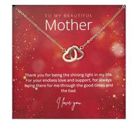 To My Beautiful Mother - Sterling Silver Necklace Personalised Gift With A Custom Message Card (Gold Interlocking Hearts, Luxury Wood LED Gift Box)