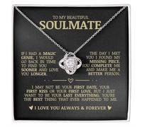 To My Beautiful Soulmate, "You Complete Me" Love Knot Necklace, Necklace Anniversary Present for Wife, Best Birthday Gift, Gift for Fiancée, Gift for Girlfriend, Jewelry Romantic Gifts For Women
