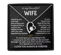 To My Beautiful Wife Heart Pendant Necklace, Romantic Anniversary Birthday Gift with Love Message Card (Silver 1)