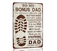 To My Bonus Dad Heartwarming Appreciation Metal Tin Sign Rustic Thank You Decor for Stepfather Gift for Father's Day Birthdays Retro Metal Wall Decor 8x12 Inches