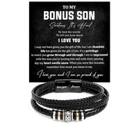 To My Bonus Son Bracelet, Bonus Son Bracelet From Parent, BonusSon Gifts From Stepmom, Anniversary Graduation Valentine Christmas Birthday Gifts For BonusSon With Message Card And Gift Box, One Size