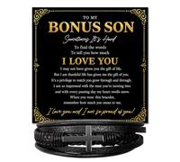 To My Bonus Son Bracelet, Love You Forever & Cross Bracelet For Bonus Son, Meaningful StepSon Gift From StepMom Dad With Sentimental Message, Wedding Graduation Christmas Birthday For Men Gifts, Cross