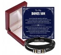 To My Bonus Son Faux Leather Bracelet from Mum Dad with Card & LED Box