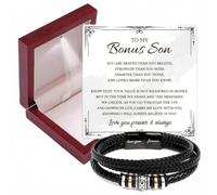 To My Bonus Son Faux Leather Bracelet from Mum Dad with Card & LED Box