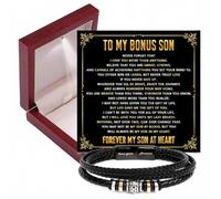 To My Bonus Son Faux Leather Bracelet from Mum Dad with Card & LED Box