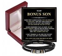 To My Bonus Son Faux Leather Bracelet from Mum Dad with Card & LED Box