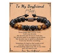 To My Boyfriend Bracelet Colorful Natural Stone Beads Card Bracelet Braided Rope Handmade Stone Woven Bracelet Jewelry Gifts For Women Girls Teardrop Hoop Earrings for Women (Black, One Size)
