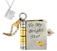 To My Bright Star Birthday Book Necklace - Meaningful Mini Pendant Birthday Gift, To My Daughter The Most Beautiful Chapter Necklace from Dad, Openable A Letter for my Daughter necklace (Gold Silver)