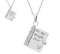 To My Bright Star Birthday Book Necklace - Meaningful Mini Pendant Birthday Gift, To My Daughter The Most Beautiful Chapter Necklace from Dad, Openable A Letter for my Daughter necklace (Silver)
