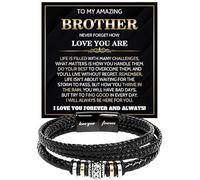 To My Brother Bracelet from Sister, Braided Leather & Stainless Steel Jewelry with Message Card and Gift Box, Perfect for Birthday, Christmas Gifts, Foreve Love One, Leather, no gemstone