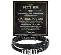 To My Brother Bracelet from Sister, Braided Leather & Stainless Steel Jewelry with Message Card and Gift Box, Perfect for Birthday, Christmas Gifts, Foreve Love One, Leather, no gemstone