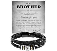 To My Brother Bracelet from Sister, Braided Leather & Stainless Steel Jewelry with Message Card and Gift Box, Perfect for Birthday, Christmas Gifts, Foreve Love One, Leather, no gemstone