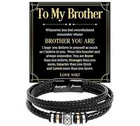 To My Brother Bracelet from Sister, Braided Leather & Stainless Steel Jewelry with Message Card and Gift Box, Perfect for Birthday, Christmas Gifts, Foreve Love One, Leather, no gemstone