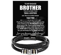 To My Brother Bracelet from Sister, Braided Leather & Stainless Steel Jewelry with Message Card and Gift Box, Perfect for Birthday, Christmas Gifts, Foreve Love One, Leather, no gemstone