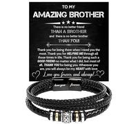 To My Brother Bracelet from Sister, Braided Leather & Stainless Steel Jewelry with Message Card and Gift Box, Perfect for Birthday, Christmas Gifts, Foreve Love One, Leather, no gemstone