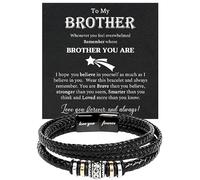 To My Brother Bracelet from Sister, Braided Leather & Stainless Steel Jewelry with Message Card and Gift Box, Perfect for Birthday, Christmas Gifts, Foreve Love One, Leather, no gemstone