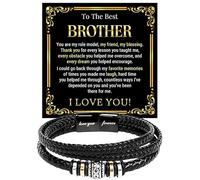 To My Brother Bracelet from Sister, Braided Leather & Stainless Steel Jewelry with Message Card and Gift Box, Perfect for Birthday, Christmas Gifts, Foreve Love One, Leather, no gemstone